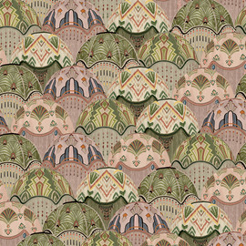 BMHD002/09C Silk Shades Heart Deco Salmon & Olive Wallpaper by Brand McKenzie