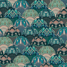 BMHD002/09D Silk Shades Heart Deco Teal Wallpaper by Brand McKenzie