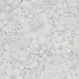 33952 Floral Texture Eden White and Grey Wallpaper By Galerie