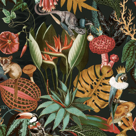 91193 Wonderland Tropical Black Wallpaper by Holden Decor