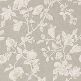 215722 Magnolia & Pomegranate Arboretum Silver and Linen Wallpaper by Sanderson