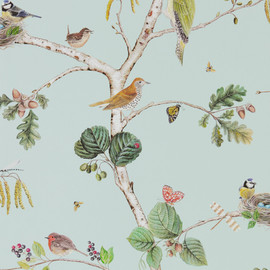 215706 Woodland Chorus Arboretum Sky Blue and Multi Wallpaper by Sanderson