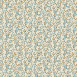 F1677/04 Golden Lily William Morris Designs Linen and Teal Fabric by Clarke & Clarke F1677/04 Golden Lily William Morris Designs Linen and Teal Fabric by Clarke & Clarke