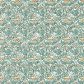 F1706/04 Wilderwood Studio G Northwood Teal / Spice Fabric by Clarke & Clarke