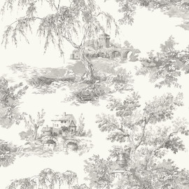 A69803 Toile Grey Wallpaper by Grandeco