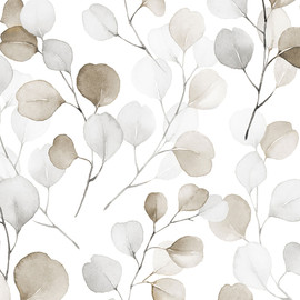 47423 Eucalyptus Flora White and Brown Wallpaper By Galerie