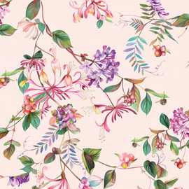 47457 Summer Bouquet Flora Beige, Rose and Green Wallpaper By Galerie