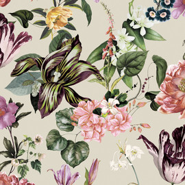 47461 Floral Rhapsody Flora Beige, Rose and Green Wallpaper By Galerie