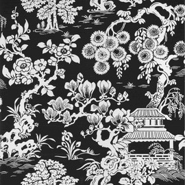 T13308 Japanese Garden Pavilion Black Wallpaper by Thibaut