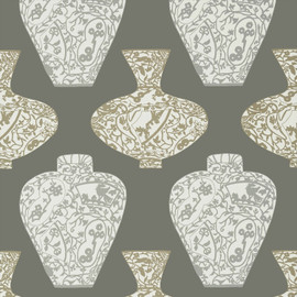 T13127 Imari Vase Summer House Grey Wallpaper by Thibaut