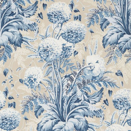 AT24540 Dahlia Devon Navy on Linen Wallpaper by Anna French