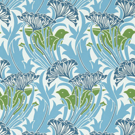 217355 Laceflower Bedford Park Garden Green & Lagoon Wallpaper by Morris & Co