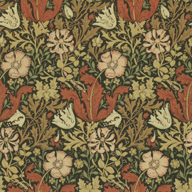 DGW196101 Compton Morris & Friends Brown and Orange Wallpaper by Morris & Co