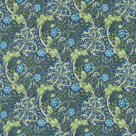 224472 Seaweed Morris & Friends Cobalt and Thyme Fabric by Morris & Co 224472 Seaweed Morris & Friends Cobalt and Thyme Fabric by Morris & Co
