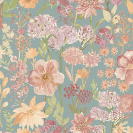 A61604 Wildflowers Pink Blue Wallpaper by Grandeco