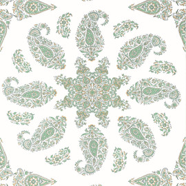 T36442 East India Indienne Green and White Wallpaper by Thibaut