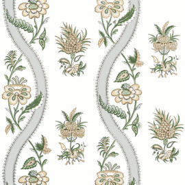 T36421 Ribbon Floral Indienne Green Wallpaper by Thibaut T36421 Ribbon Floral Indienne Green Wallpaper by Thibaut