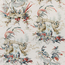 AF72985 Moorea Manor Cream on Coral Fabric by Anna French