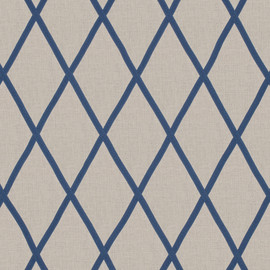 AW78713 Tarascon Trellis Applique Palampore Navy on Natural Fabric by Anna French
