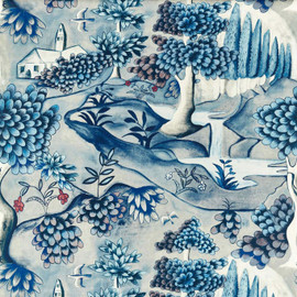 322746 Verdure Cotswolds Manor Indigo Fabric by Zoffany 322746 Verdure Cotswolds Manor Indigo Fabric by Zoffany