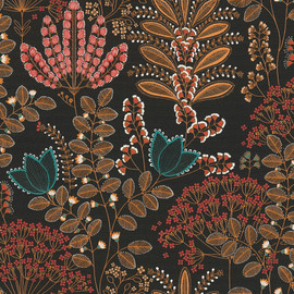 FL61129 Dreaming Garden Motif Flourish Blue and Orange Wallpaper By Galerie
