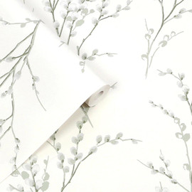 130115 Pussy Willow Sage Green Wallpaper by Laura Ashley