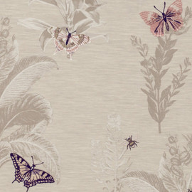 F1432/01 Monarch Botanist Blush/Damson Fabric by Clarke and Clarke