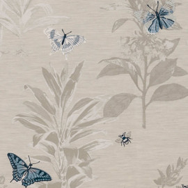 F1432/04 Monarch Botanist Mineral/Denim Fabric by Clarke and Clarke