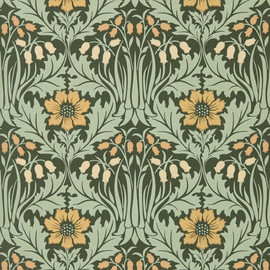 217575 Woodbell & Anenome The Unfinished Works Bayleaf/Manilla Wallpaper by Morris & Co