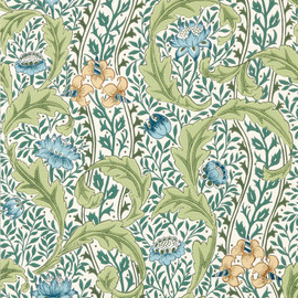 217577 Wild Tulip & Vine The Unfinished Works Nettle/Woad Wallpaper by Morris & Co