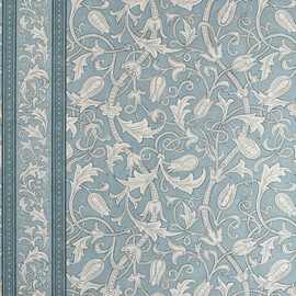 217604 Etched Scrolling Tulip The Unfinished Works Faded Indigo Wallpaper by Morris & Co