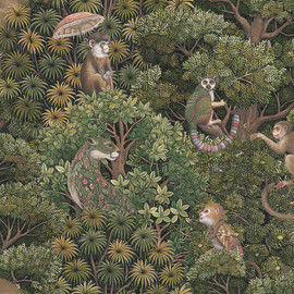 142310 Treetop Troop Green Wallpaper by Graham & Brown