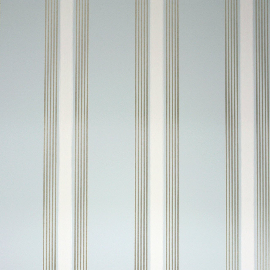 Osborne & Little Strand Grosvenor Stripe Pale Steel Blue, White and Gilver - W6291-05 Wallpaper