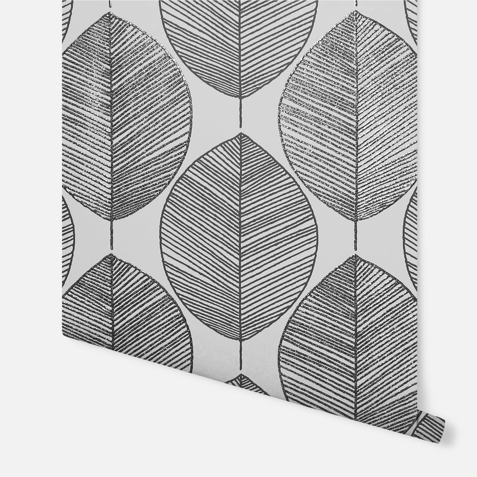 698402 Scandi Leaf Black and White Wallpaper By Arthouse