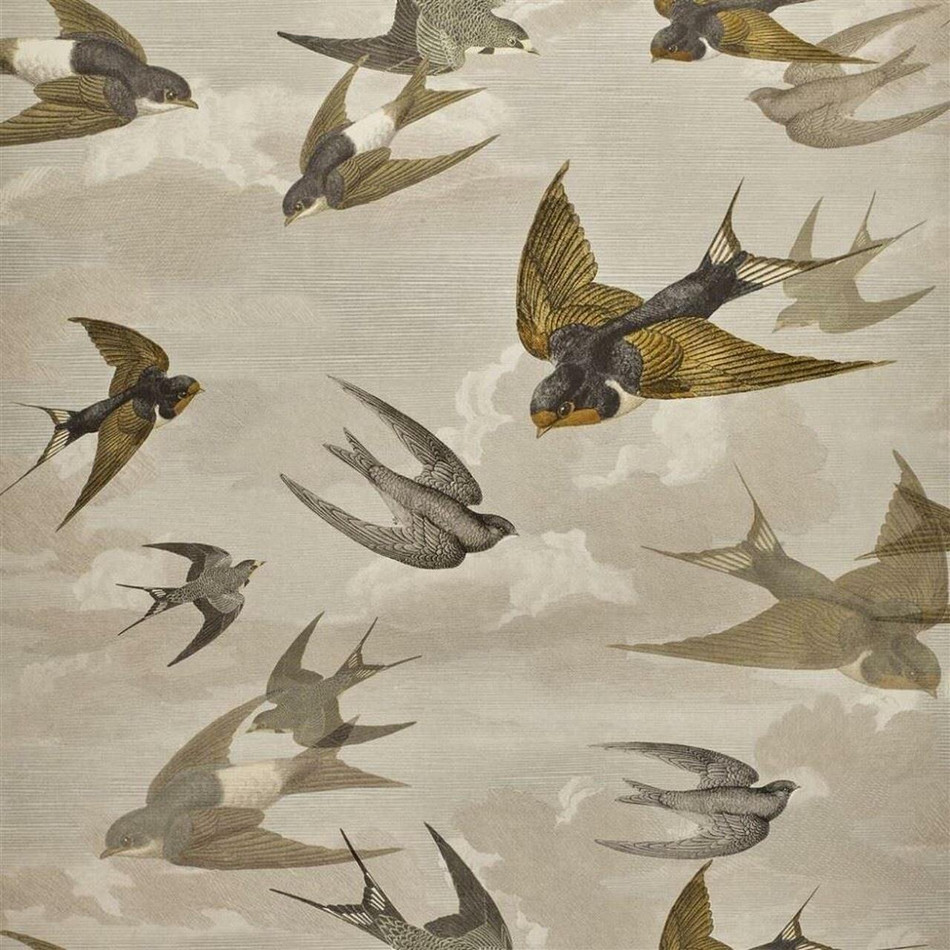 PJD6003/03 Chimney Swallows Sepia Picture Book Paper Wallpaper by Designers Guild