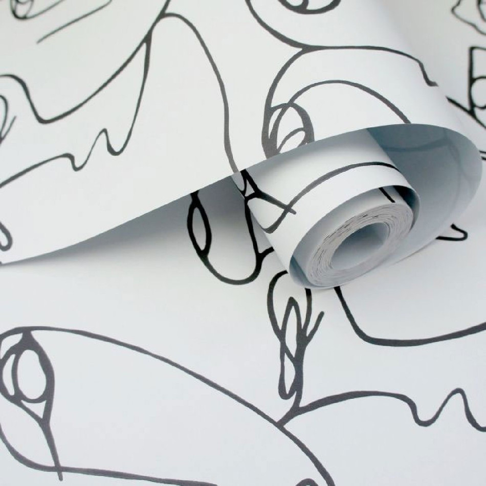 12993 Abstract Faces Black and White Wallpaper by Holden Décor