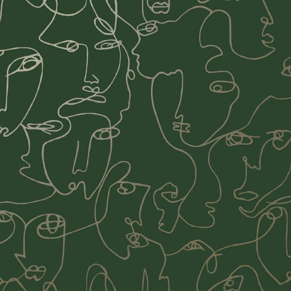 12990 Abstract Faces Green Gold Wallpaper by Holden Décor