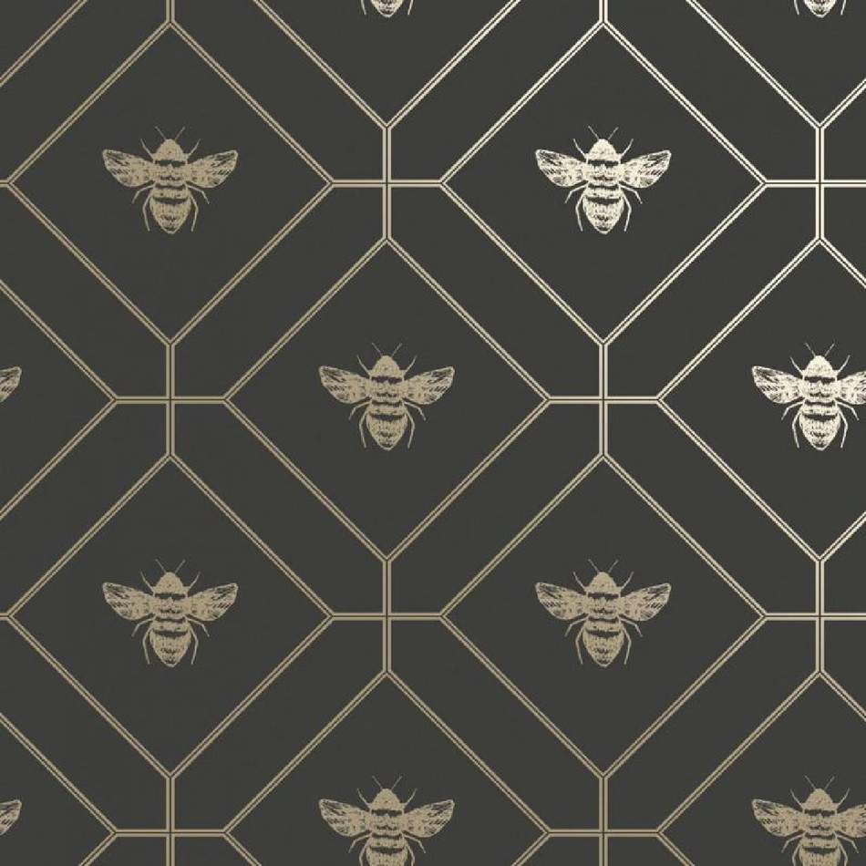 13081 Honeycomb Bee Charcoal Gold Wallpaper by Holden