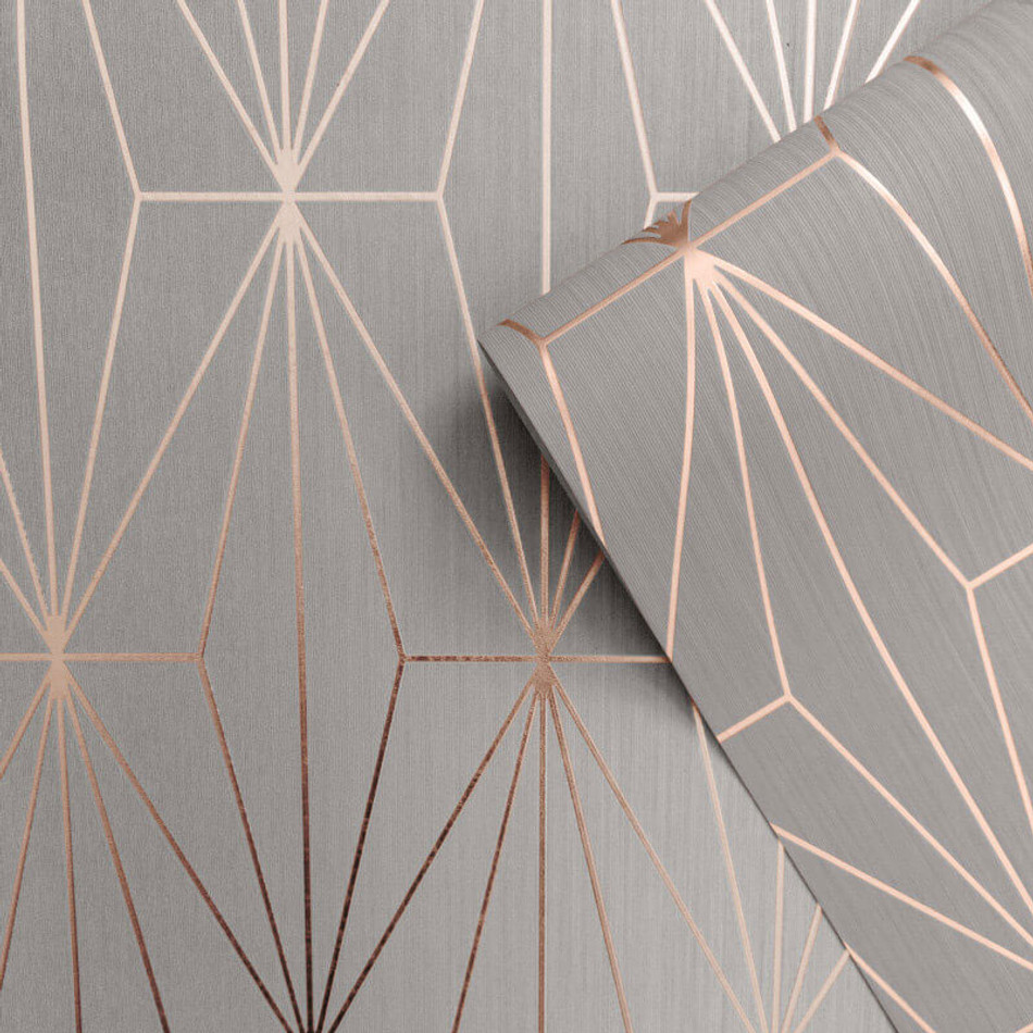 703013 Kayla Grey and Rose Gold Wallpaper By Muriva