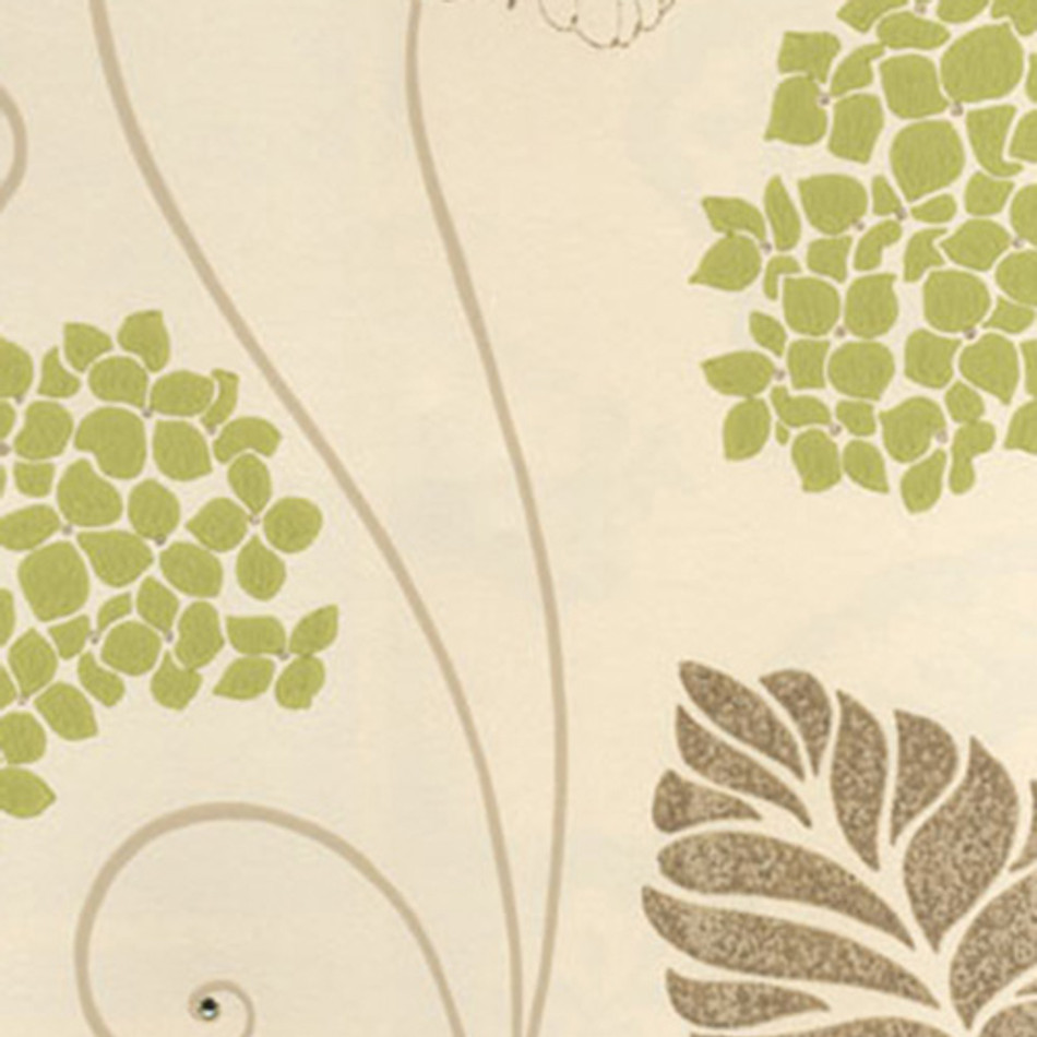 Kandola First Love Hydrangea wallpaper Crystalised, Cream/Lime Green - W1434/05/213 Pattern