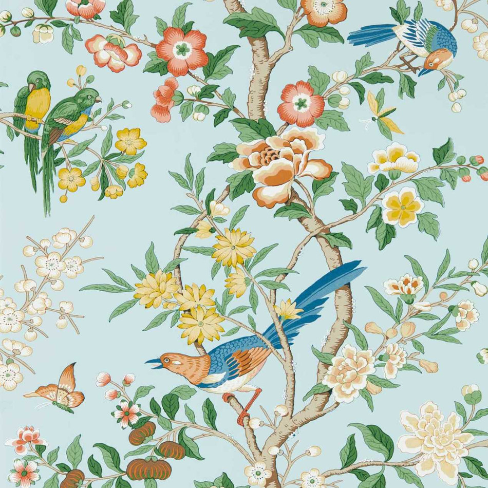 Floral Pomegranate Wallpaper in Blue - Gucci