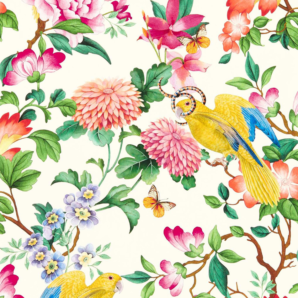 W0130/02 Ivory Golden Parrot Botanical Wonders Wedgwood Wallpaper by Clarke & Clarke