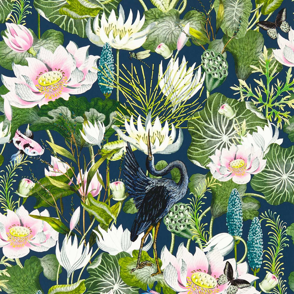 W0137/04 Midnight Waterlily Botanical Wonders Wedgwood Wallpaper by Clarke & Clarke