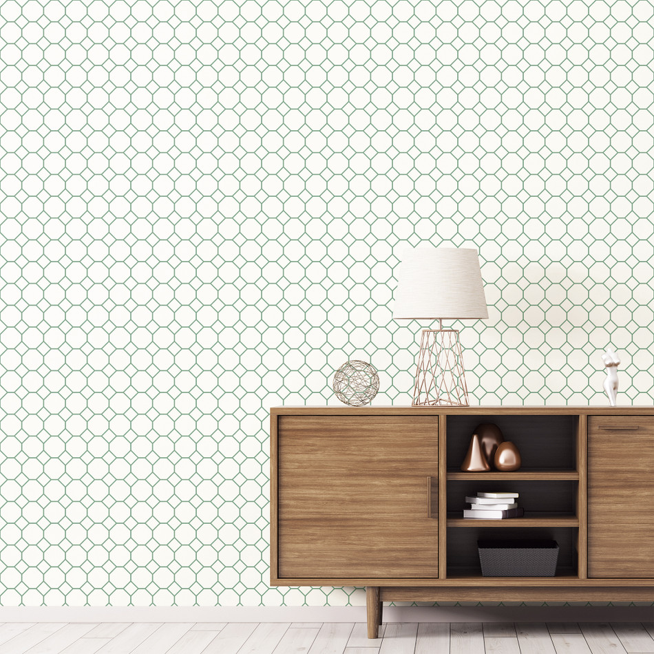 G45402 Bee Hive Just Kitchens Green and White Wallpaper By Galerie