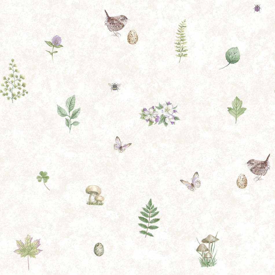 G45442 Meadow Spot Just Kitchens Beige, Green and Lilac Wallpaper By Galerie