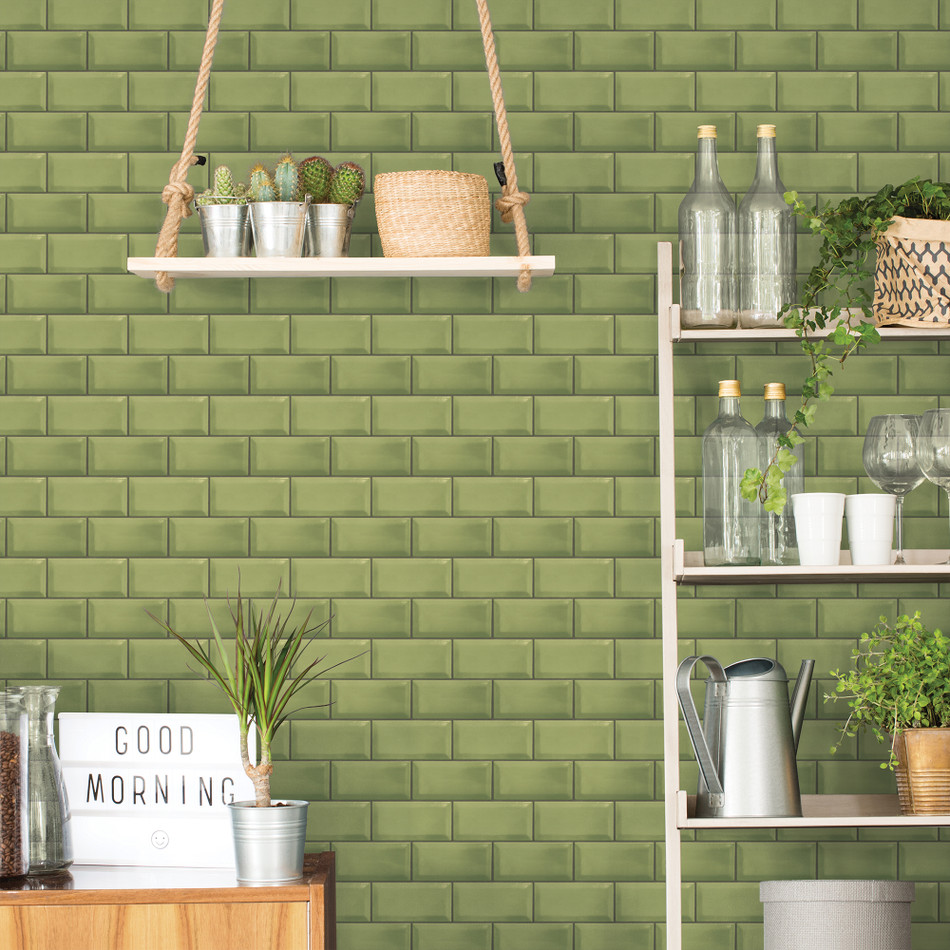 G45446 Metro Tile Just Kitchens Green Wallpaper By Galerie G45446 Metro Tile Just Kitchens Green Wallpaper By Galerie
