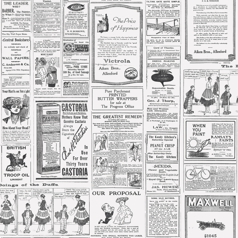 G45449 Newspaper Just Kitchens Black and White Wallpaper By Galerie