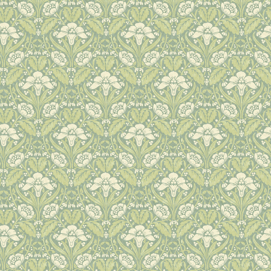 BW45101/3 Iris Meadow Original Brantwood Aqua and Green Wallpaper By GP & J Baker