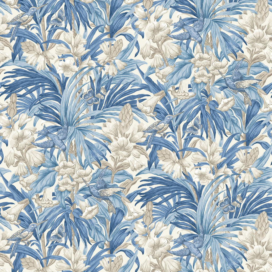 Trumpet Flowers Original Brantwood Blue Wallpaper By GP & J Baker