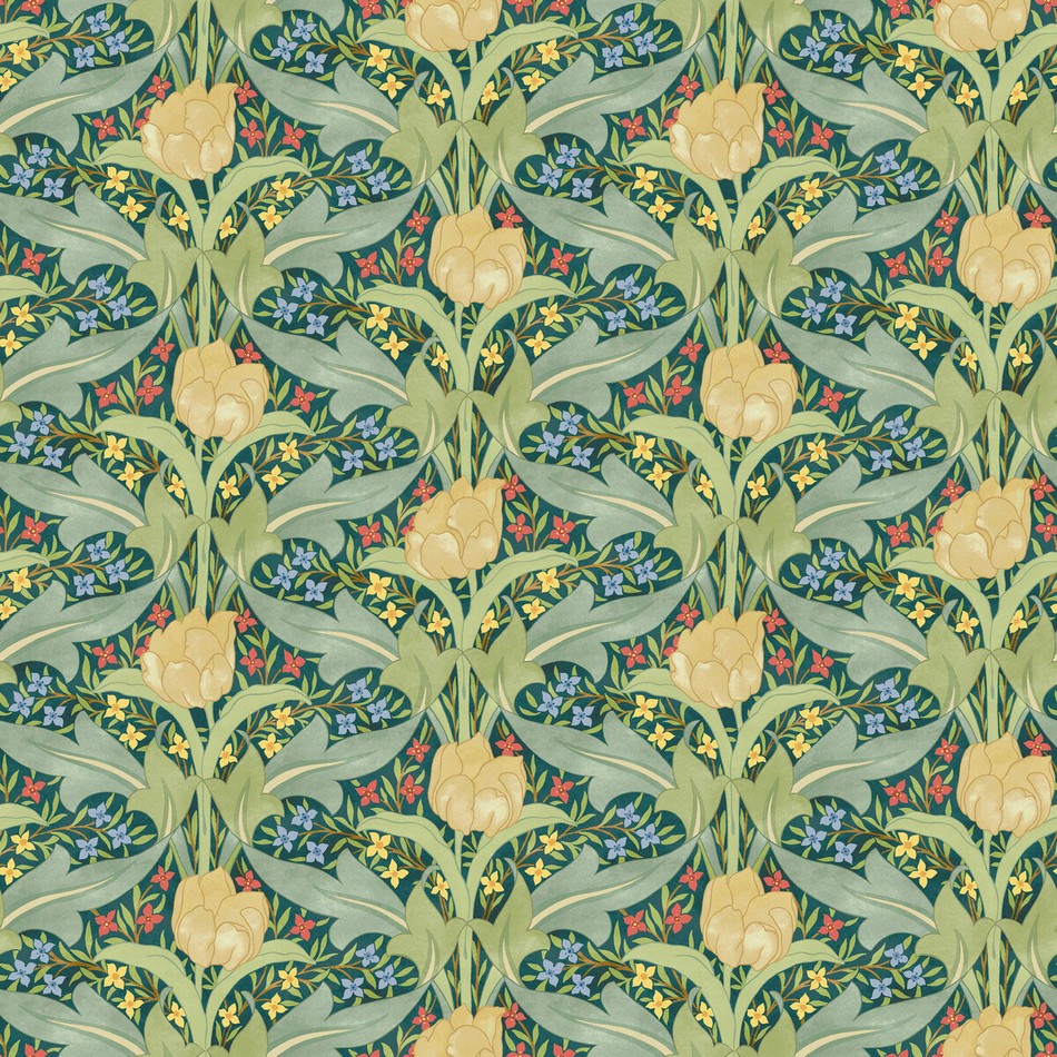 BW45104/3 Tulip & Jasmine Original Brantwood Emerald Wallpaper By GP & J Baker
